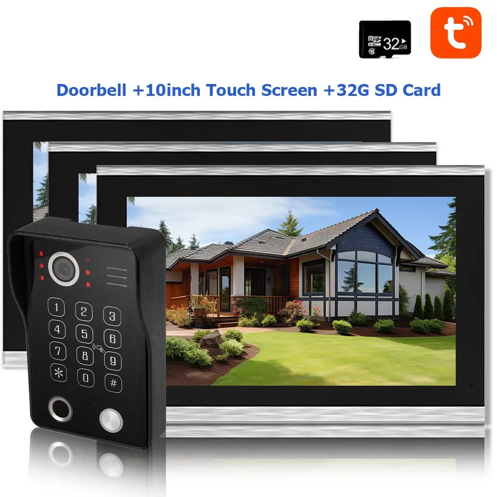 Fingerprint 5 in 1 Unlock Doorbell Video Intercom for Home Touch Screen Video Doorphone 1080P Tuya Security Protection 3 Monitor