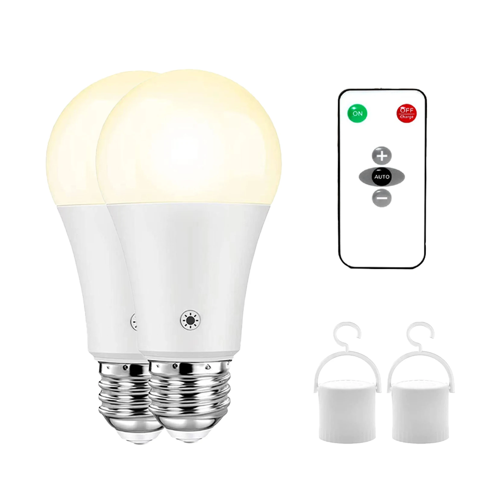 2PCS Rechargeable Light Bulbs with Remote,  Dimmable Battery Powered Light Bulbs,  A19 Standard Size Emergency LED Light Bulbs