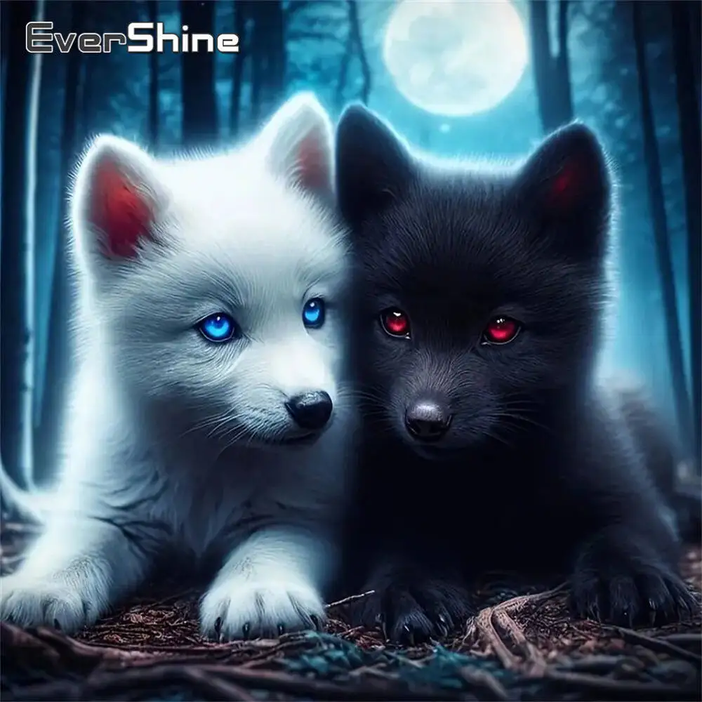 Evershine 5D Vollquadrat Rund Diamant Malerei Wolf Tier Strass Mond Stickerei Hund Wanddekoration Handarbeiten