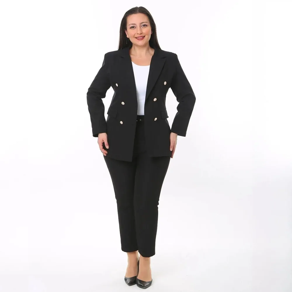 

Elegant Black Women's Suits High Quality Blazer Formal Double Breasted Notch Lapel 2 Piece Jacket Pants Sets Luxury Lady Outfits