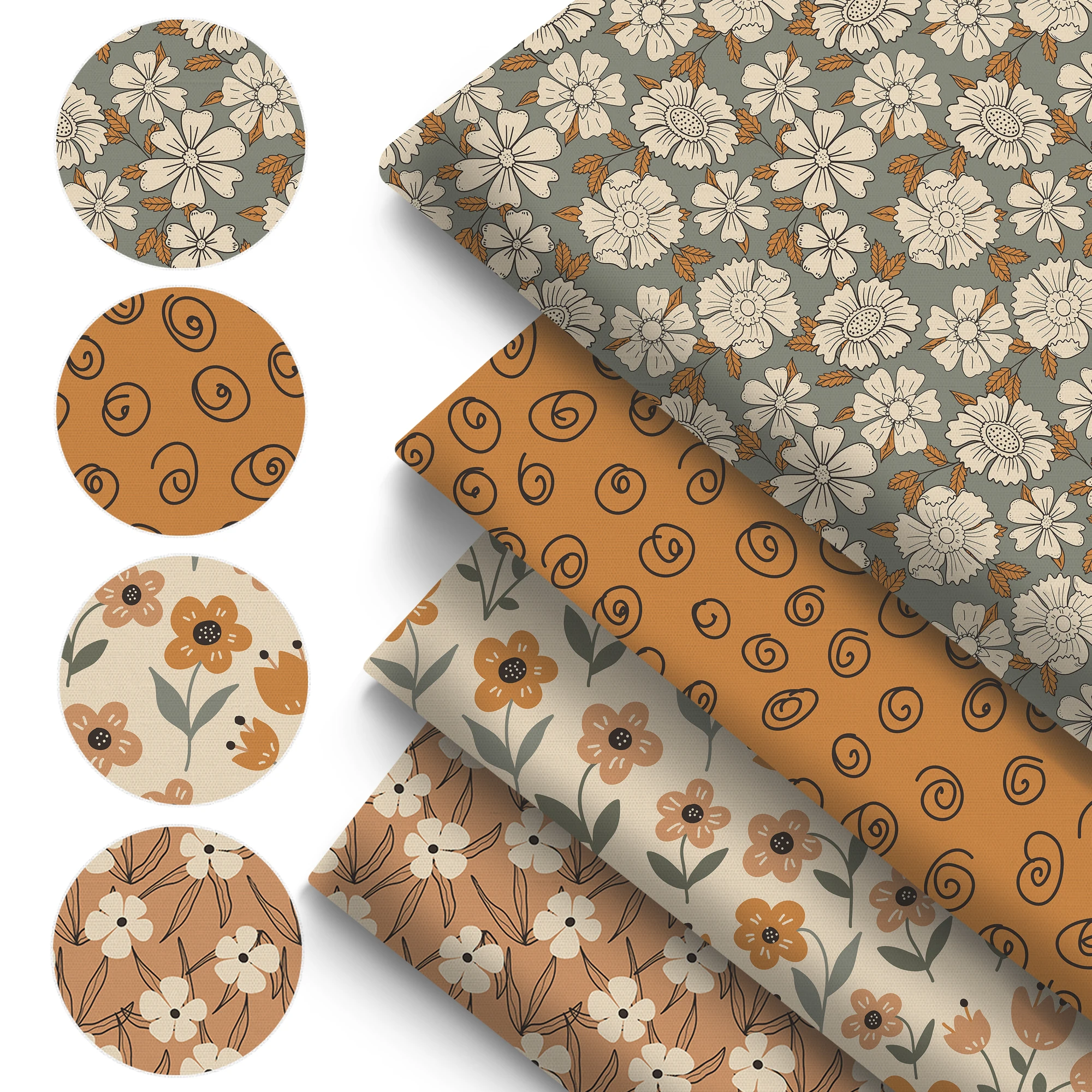 Pre-cut 4pcs/set 7.87x7.87 Inches (20x20cm) Unique Vintage Floral Plant Design, 100% Polyester Fabric