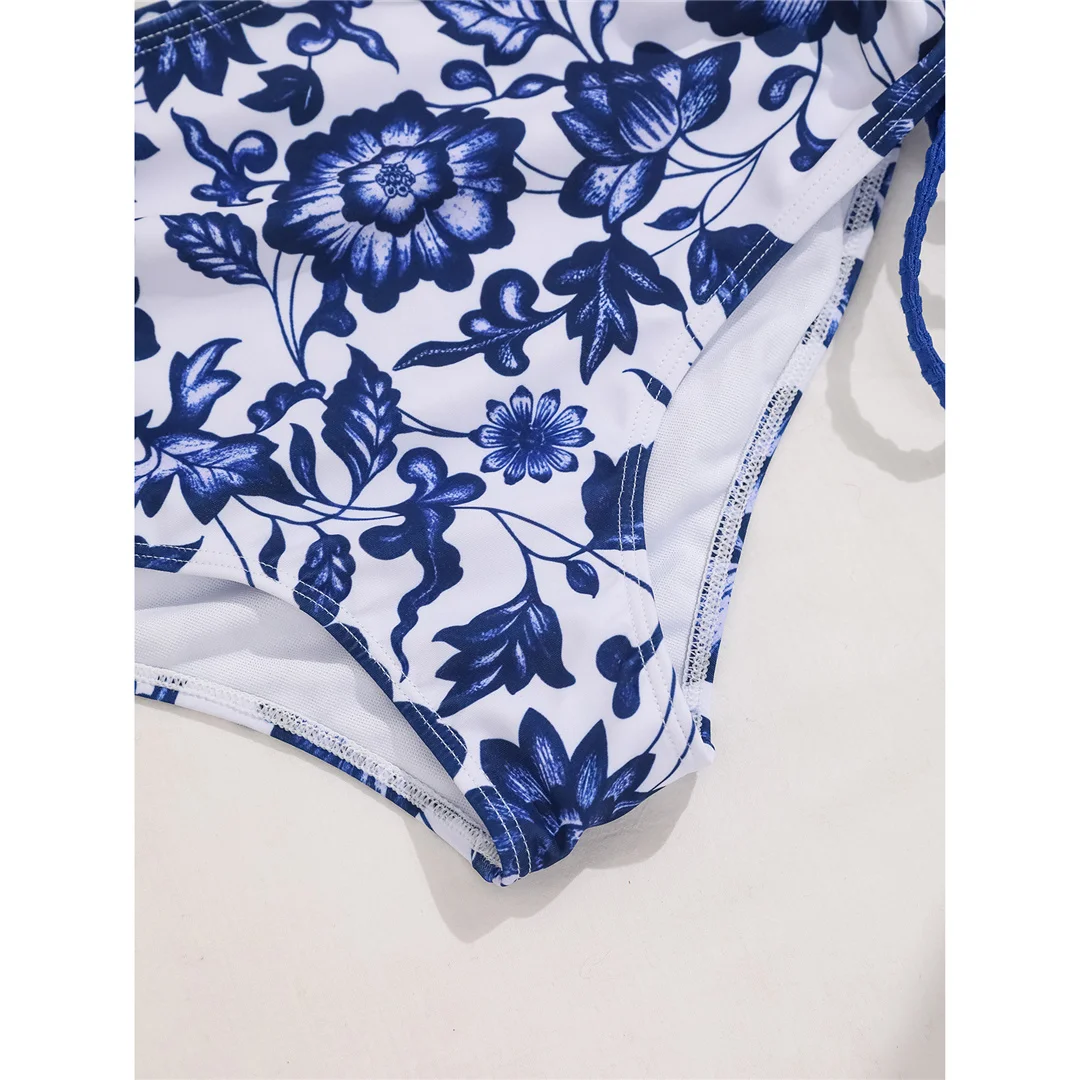 S - XL Neuer, floraler, halterneckiger Damen-Badeanzug, Bikini mit hoher Taille, zweiteiliges Bikini-Set, Badebekleidung, Badeanzug, Modell V6555 – Detail 8