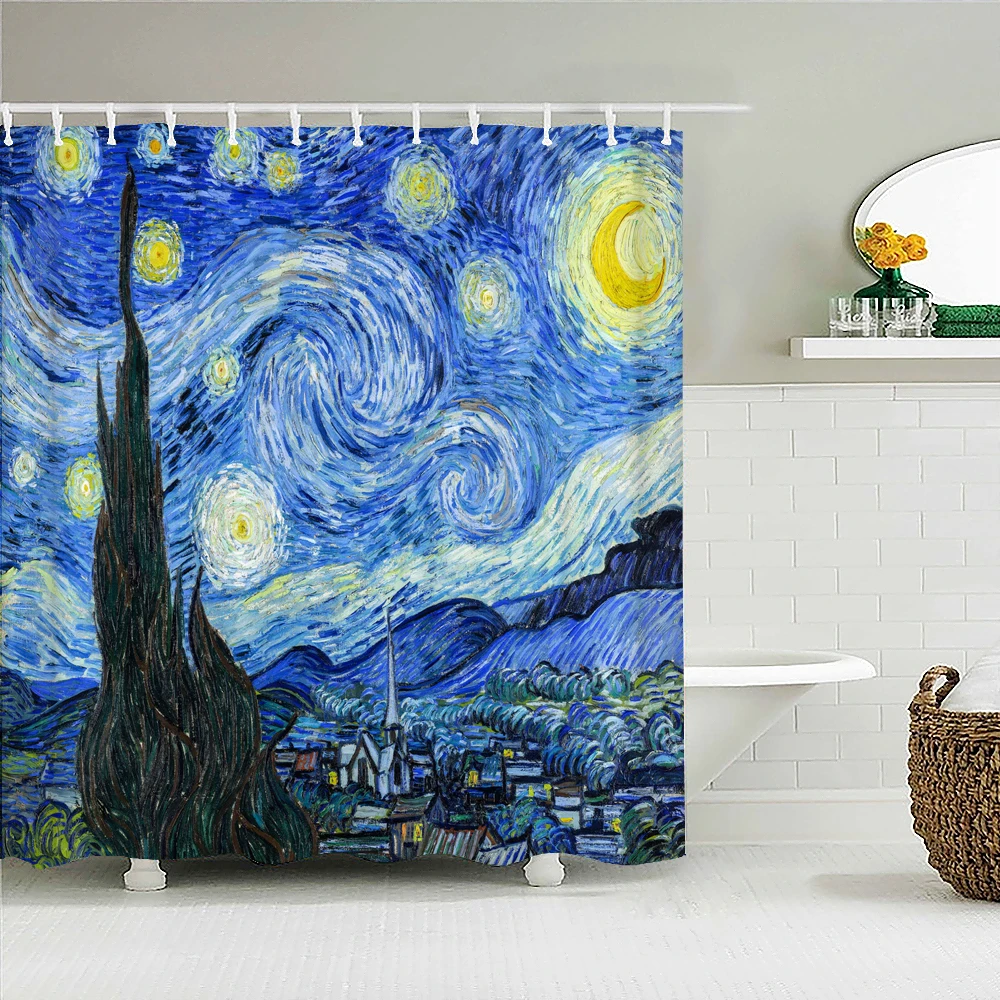 Van Gogh Shower Curtain for Bathroom with Hooks,Almond Blossom Flowers Decor Bathroom Curtains Set, Waterproof Polyester Fabric