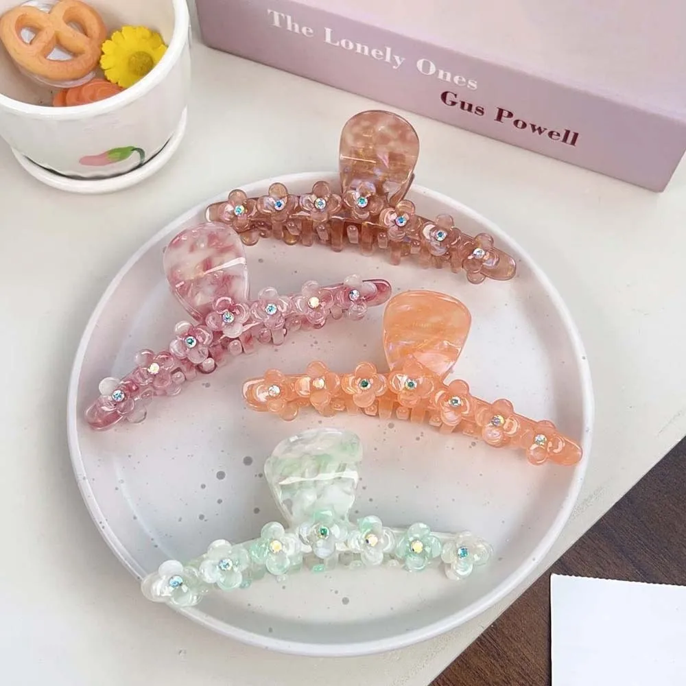 

Элегантный цветок для волос, градиентный цвет, стразы, прямая линия, зажим в форме акулы, корейский стиль, креативный коготь для волос с уксусной кислотой