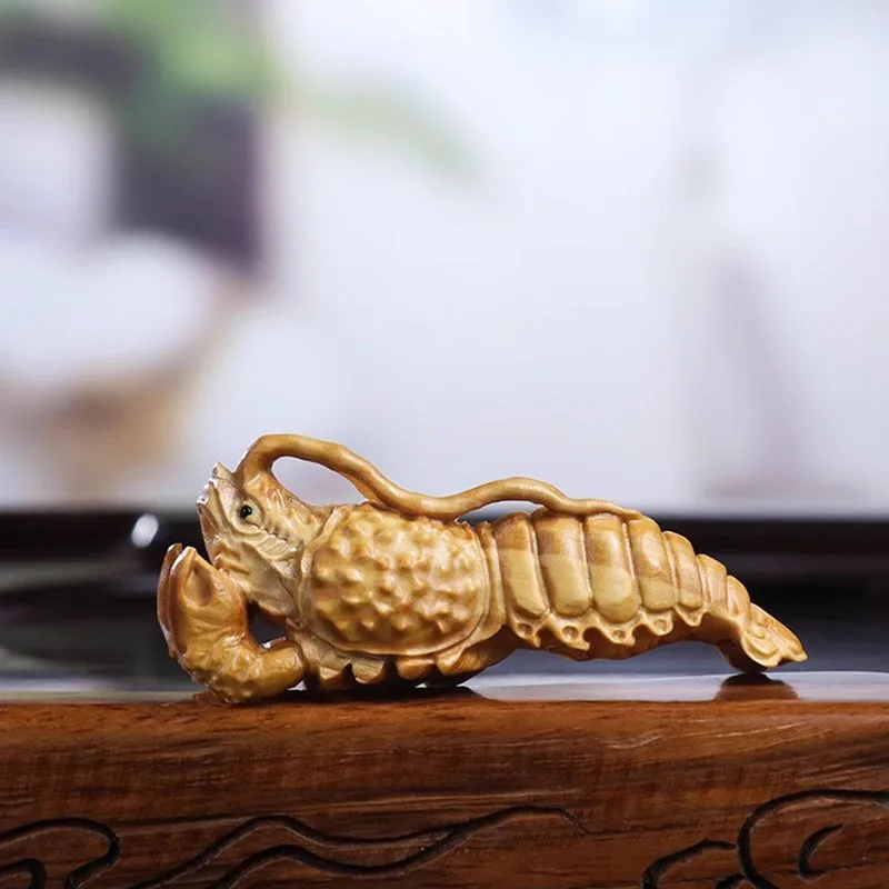 XS1504- 7.5 CM Pretty Lobster Boxwood Sculpture Animal Figurine Mini Statue Birthday Gift