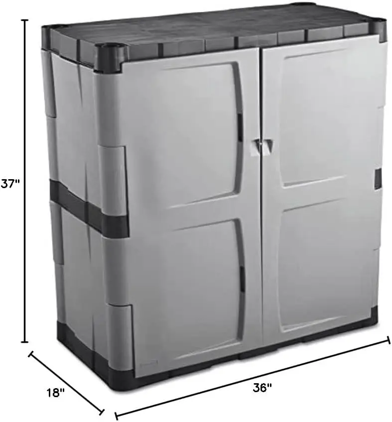 Medium, Gray/Black, Two-Shelf Lockable Cabinet for Indoor/Outdoor/Garage Storage for Garden Tools/Lawn Care Accessories