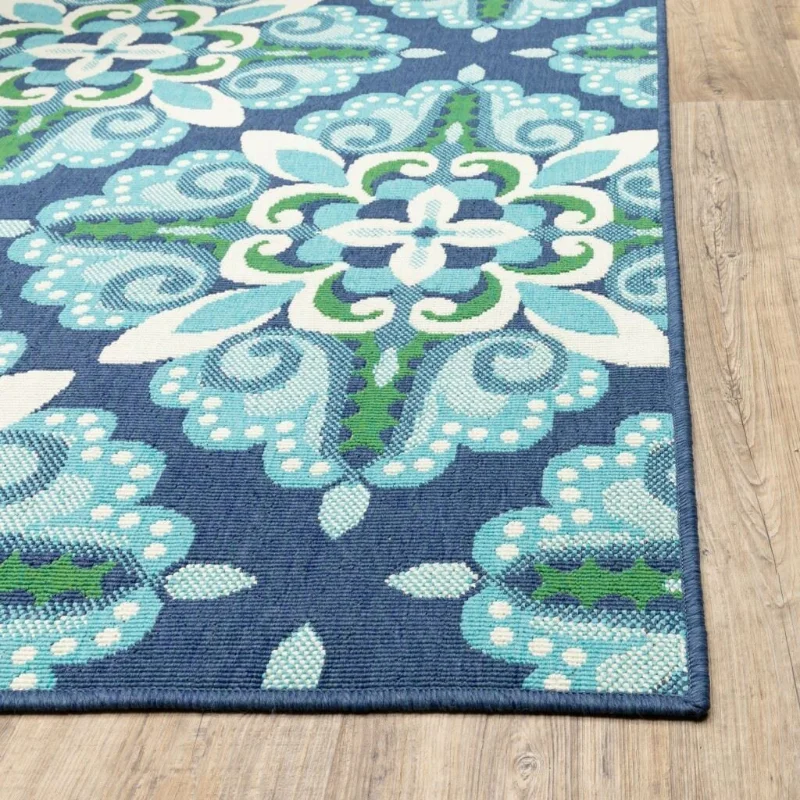 Indoor Outdoor Area Rug Unique&Durable 4'x6' Blue and Green Floral Rugs for Bedroom Living Room Carpet Home Decor