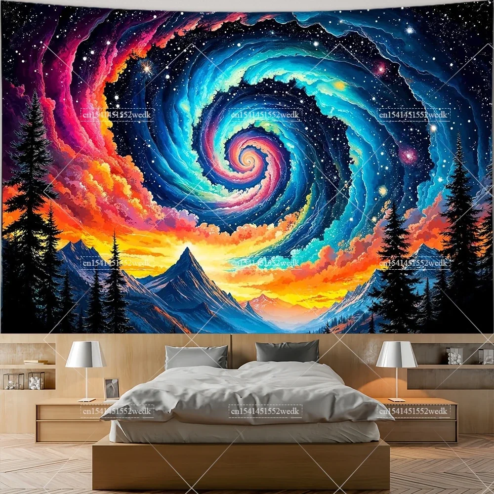 Mountains Galaxy Tapestry Starry Sky Landscape Tapestrys Room Decor Aesthetic Forest Landscape 3D Murals Backgroud Cloths