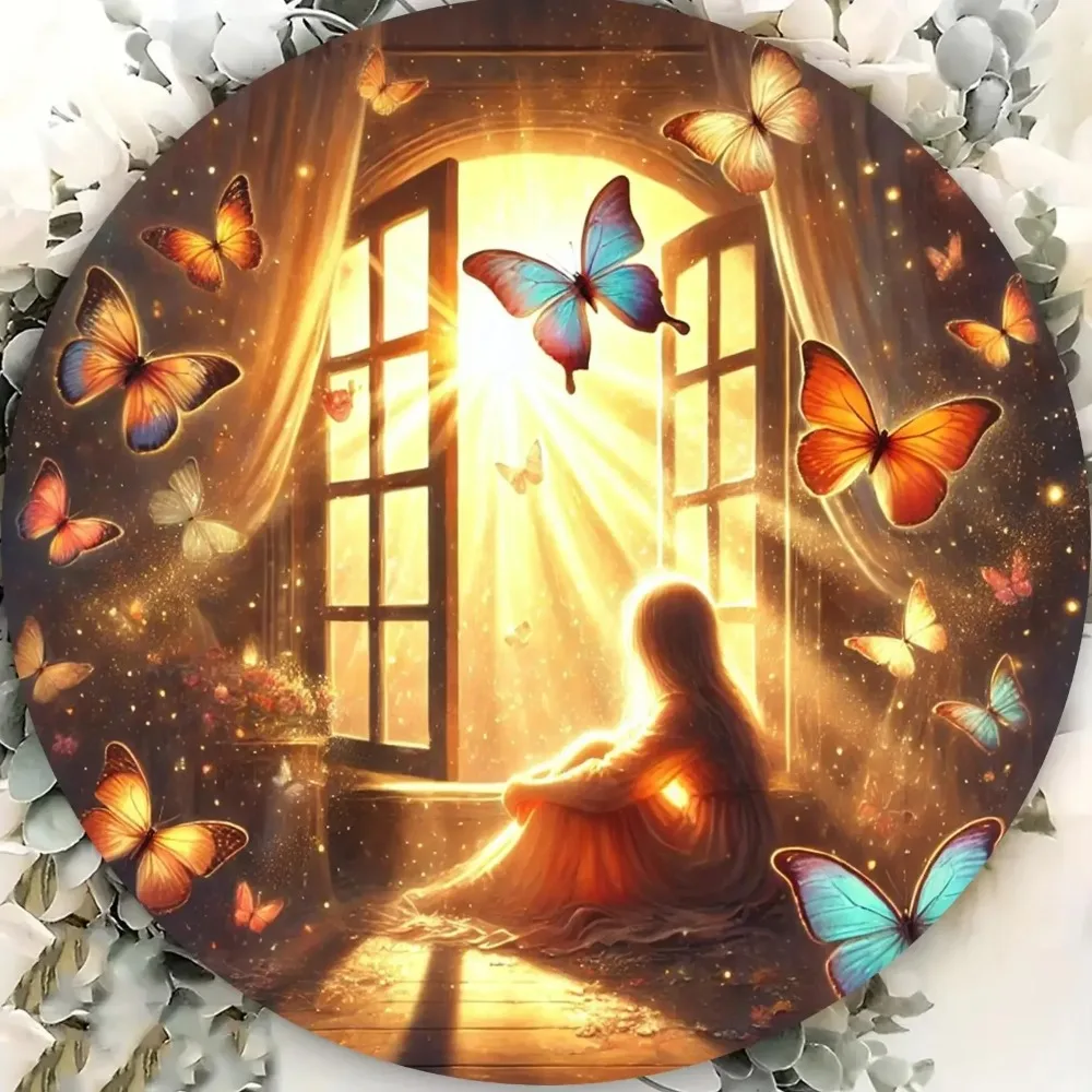 ภาพวาดบนแผ่นดีบุกวินเทจทรงกลม งานศิลปะอะลูมิเนียมสำหรับตกแต่งบ้าน สำนักงาน ห้องครัว ห้องนอน บาร์