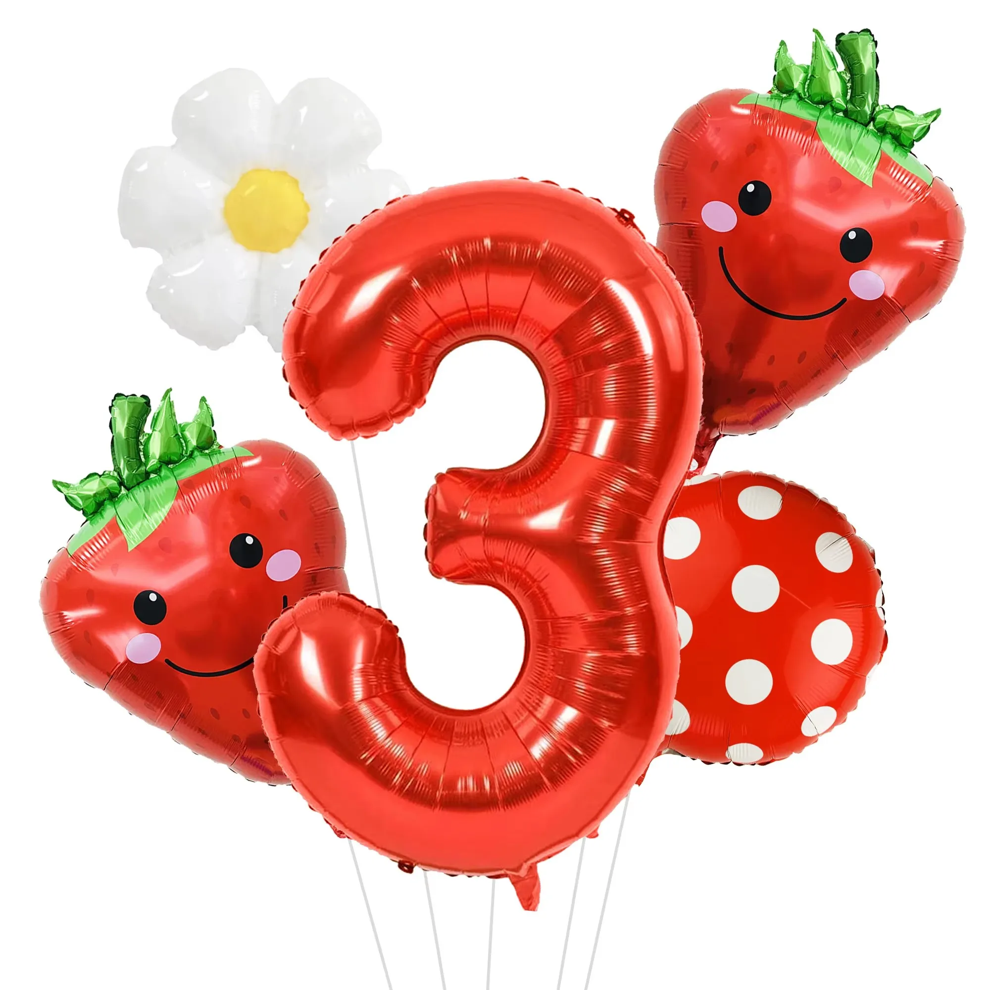 5-teiliges Set mit roten Ballons in den Zahlen 1-6, Erdbeer-Gänseblümchen-Ballon-Set, Erdbeer-Gänseblümchen-Folienballons mit Punkten, geeignet für Muttertag, Valentinstag, Geburtstagsfeiern, Jubiläumsfeiern, süße Beer – Detail 4