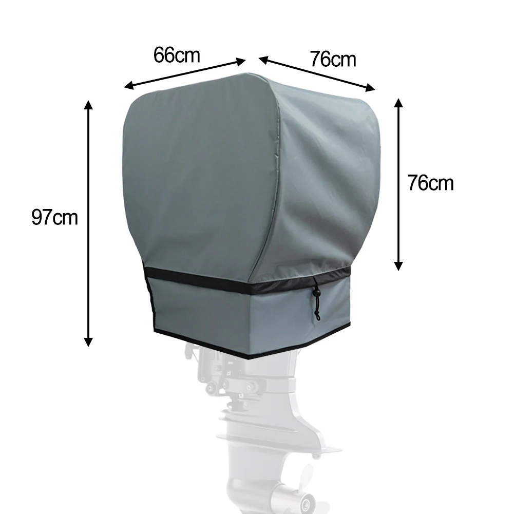 1Pc Grey 210D Waterproof Outboard Motor Cover With Adjustable Strap For Boat Engine Hood Protection Dust Guard Accessories