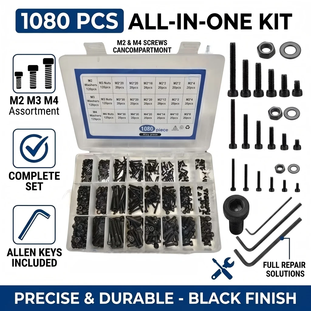 Bestselling 1080-piece Hex Socket Screw, Nut and Washer Assortment Set with Multiple Specifications for Versatile Use in Various