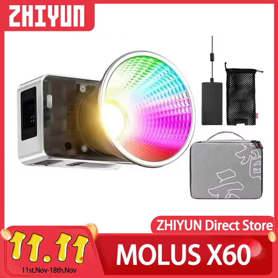 ZHIYUN MOLUS X60 X60RGB 60W COB Video Light LED Pocket Lights Portable Outdoor Fill Lamp Photography Lighting