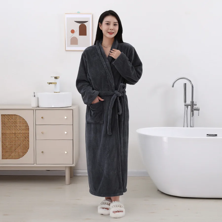 Flannel Robe Women's Sleepwear Adjustable Belt Bathrobe Thicken Warm Winter Nightwear Long Sleeve Night Wear Female 3