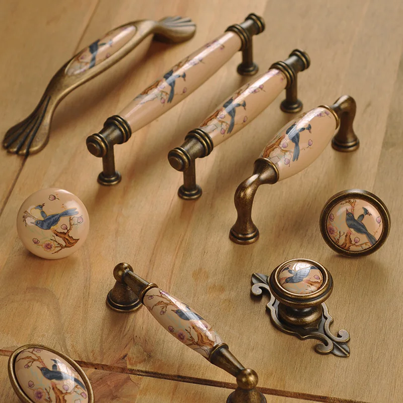 1pc Ceramic Knobs Drawer Pulls Drawer Dresser Cupboard Wardrobe Pulls Handles for Kids Home Kitchen Furniture Knobs Bird Pattern