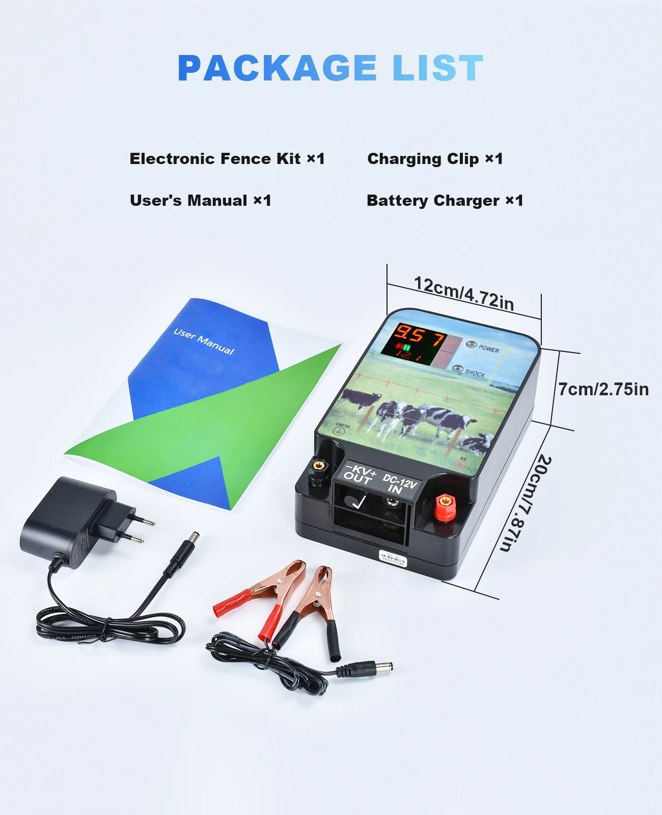 10KM Electronic Fence for Farm Animals Cattle Dogs Sheep Horse LCD Display Waterproof Livestock Controller Poultry Fence Tool