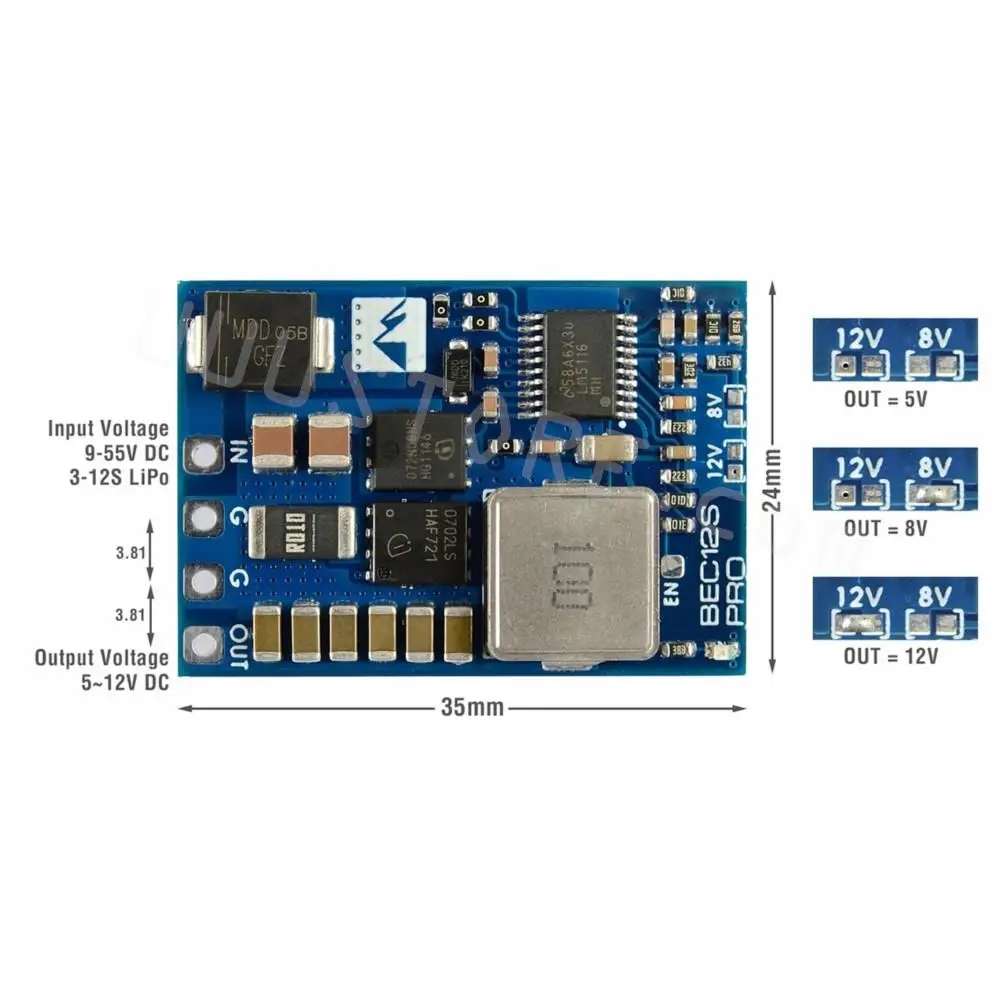 MATEK BEC12S-PRO Bec Module 9-55V TO 5V/8V/12V-5A Overcurrent Protection Self-recovery for RC Airplane FPV Freestyle Drone