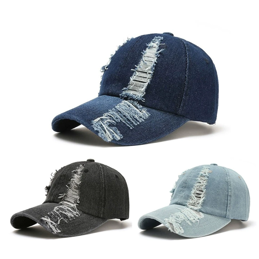 Europäische und amerikanische Baseballkappe im neuen Stil für Herren, Frühlings- und Sommermode, gewaschene Distressed-Denim-Kappe, lässiger Sonnenschutzhut
