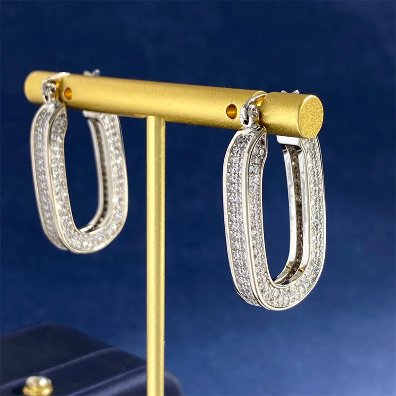 Luxury Shiny 925 Sterling Silver Inlaid With Full of Diamonds U-Shaped Hoop Earrings for Women Fashion High-end Brand Jewelry