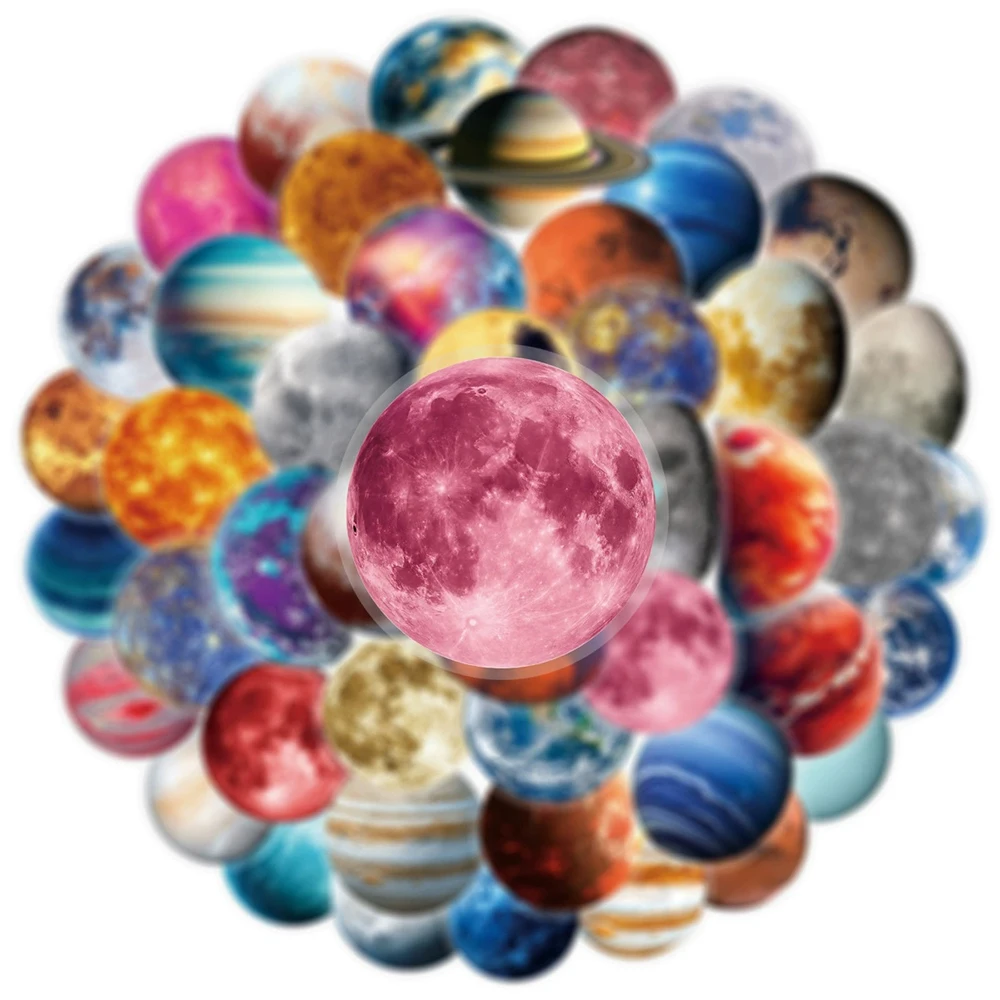 10/30/50pcs 투명 행성 달 스티커 우주 공간 낙서 데칼 DIY 노트북 가방 전화 멋진 만화 스티커 장난감