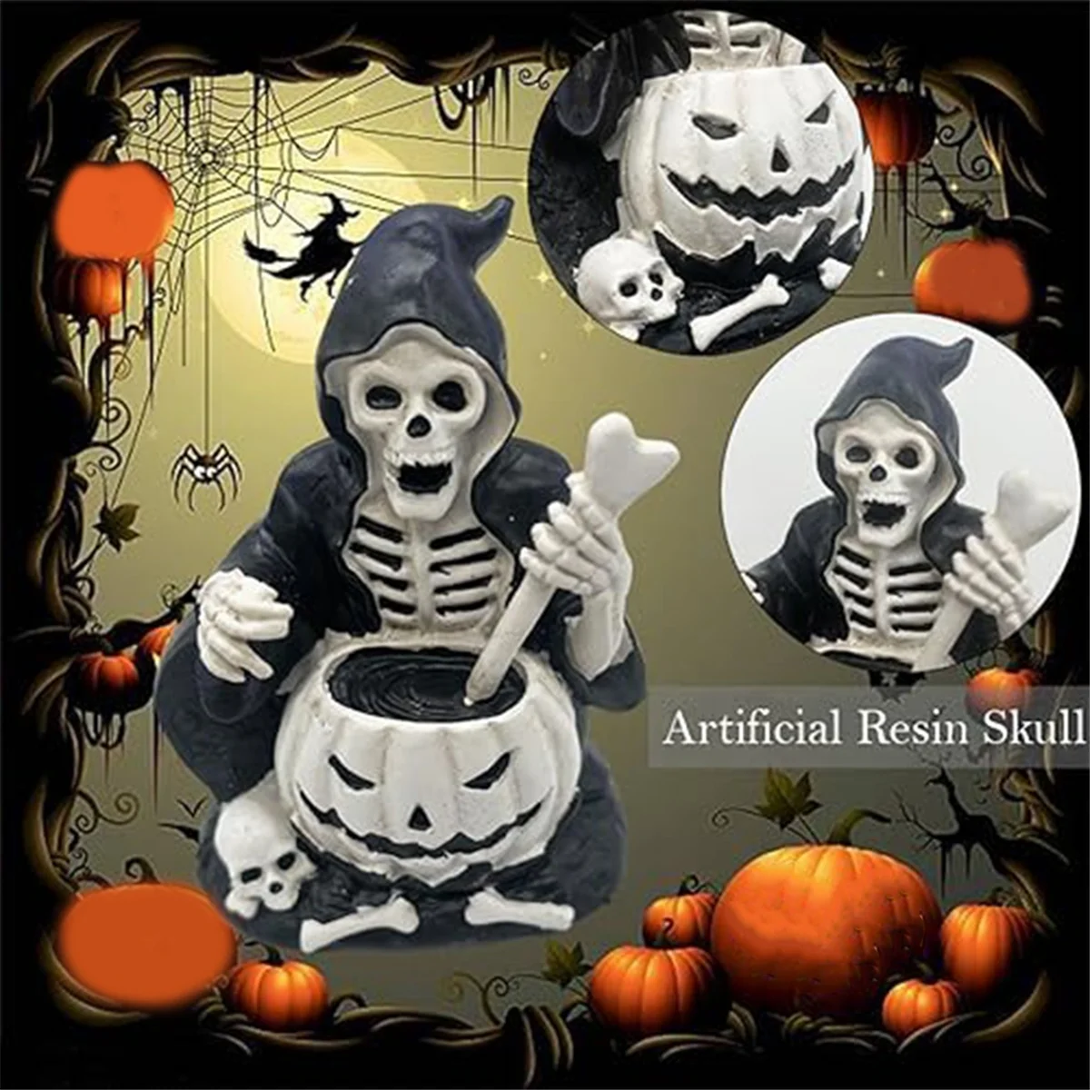 Halloween Skull Statues Desktop , Resin Sculpture Skeleton Crafts Ornaments, Halloween Home Table Party Decor