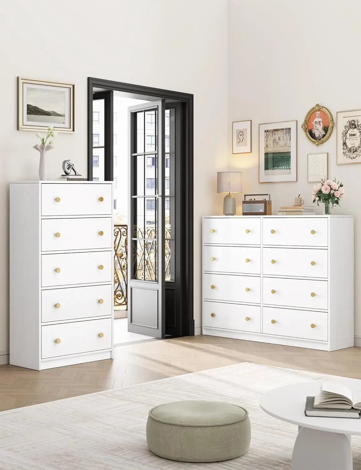 Nicehill White Dresser for Bedroom with5Drawers, Fabric Dresser Storage Tower, Chest of Drawers for Closet, Living Room, Hallway