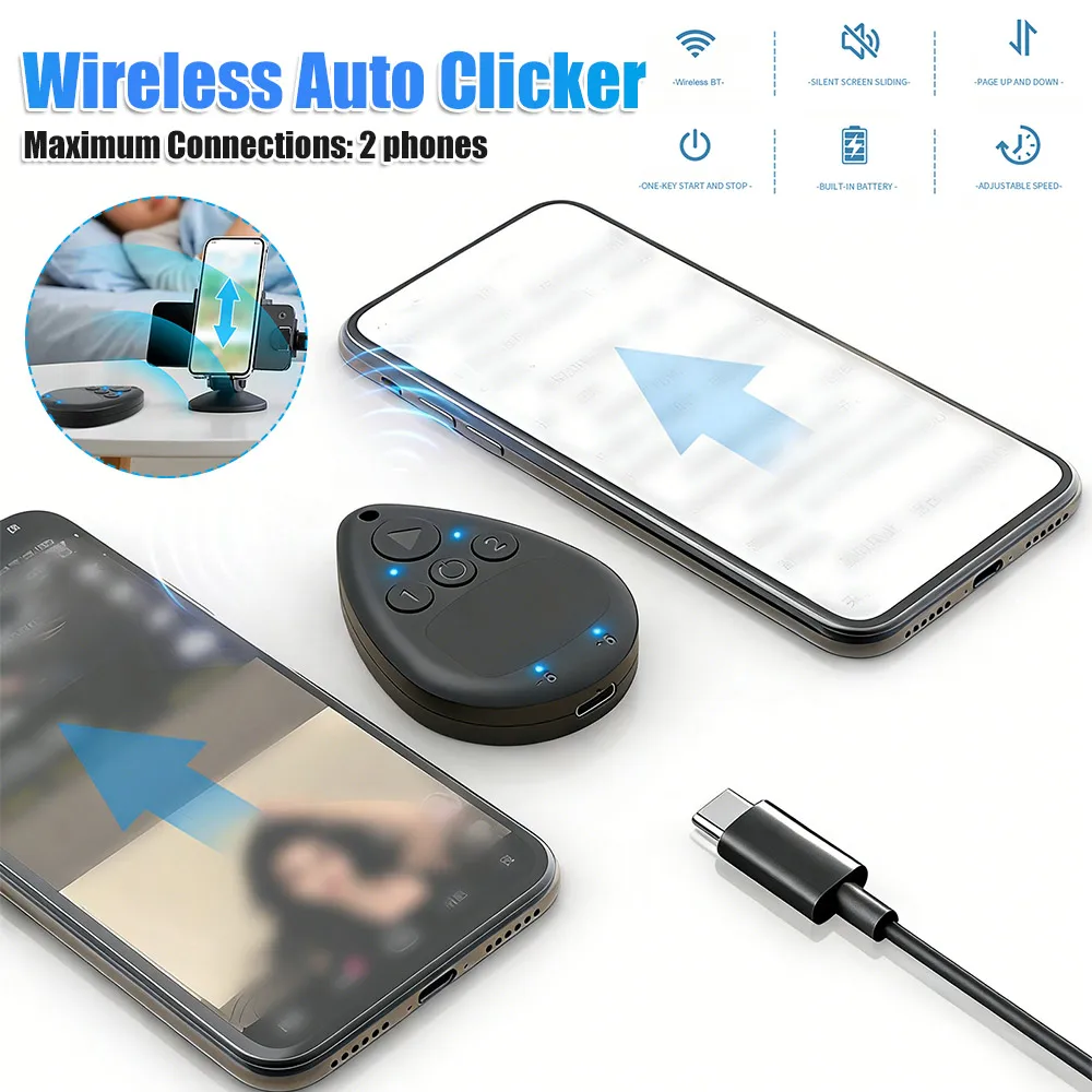 

Wireless Auto Clicker with Battery Hands Free Silent & Adjustable Speed BT Phone Screen Tapper for Smartphones