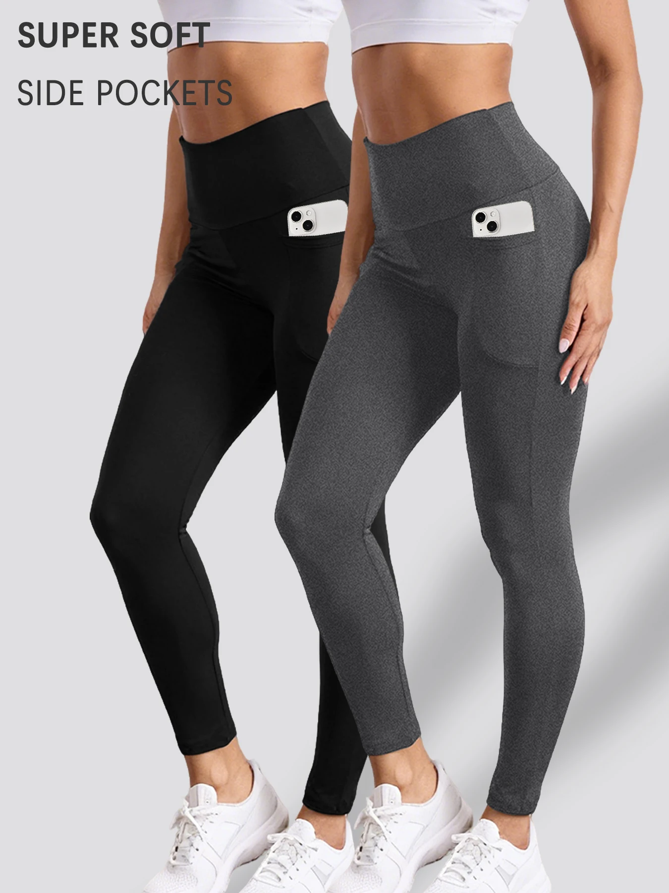 

Комплект из 2-х женских супермягких леггинсов с карманами, с высокой талией и эффектом утяжки живота, для занятий йогой, тренировок и комфортного повседневного ношения