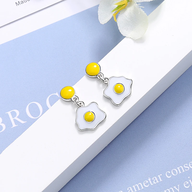 New Cute Creative Poached Egg Earrings Lovely Unusual Drop Oil Yellow Egg Stud Earrings For Women Girls Fashion Jewelry Gift