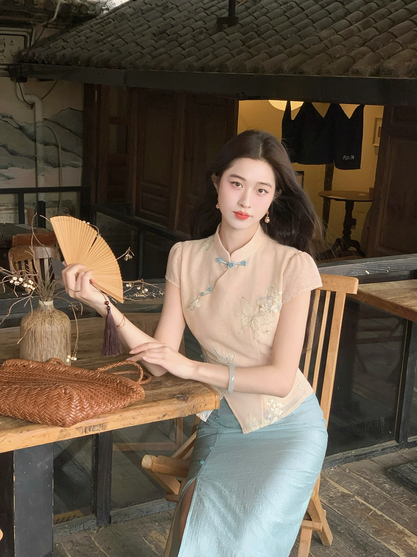 

Lingshan Zhihe New Chinese Style Set Short Shirt High Waist Skirt Split Casual Fashion Women's Spring Summer Outfit