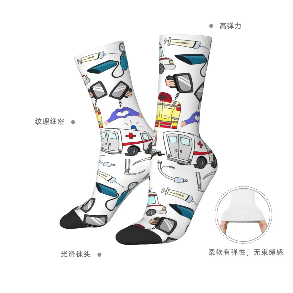 救急救命士医療テーマ漫画パターン靴下カジュアルストッキング冬抗汗ユニセックス男性靴下快適なサイクリング靴下