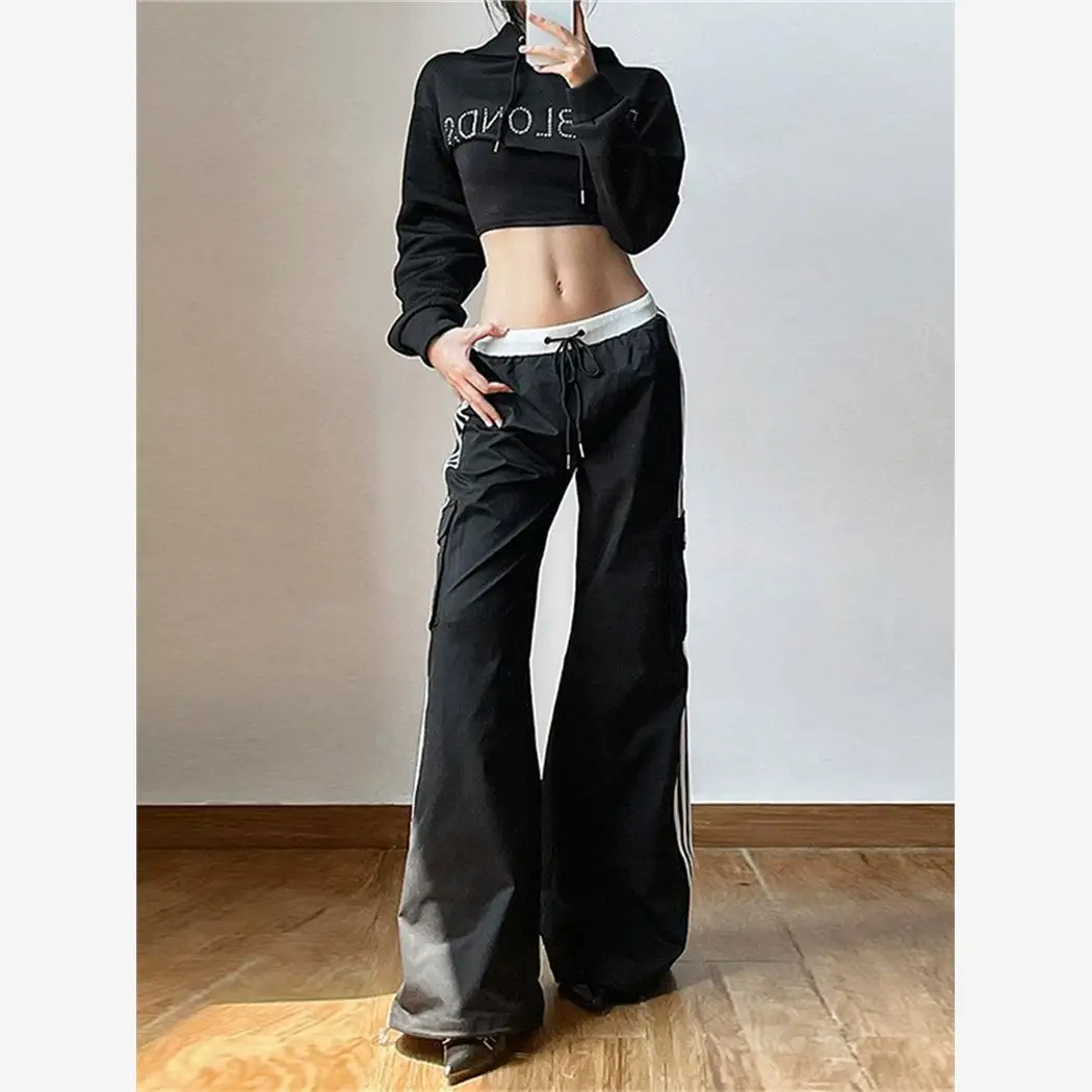 High Waist Hiphop Sport Pants Women's Loose Slimming Jazz Dance Side Stripe Wide Leg Pants Street Sle Casual Trousers