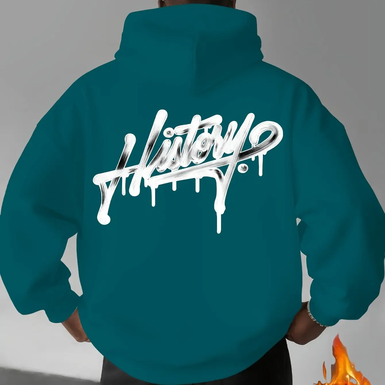 Men Women  Drip History Graffiti Letter Hoodie Back Street Text Graphic Casual Loose Fit Fleece Lined Pullover Hooded Sweatshirt