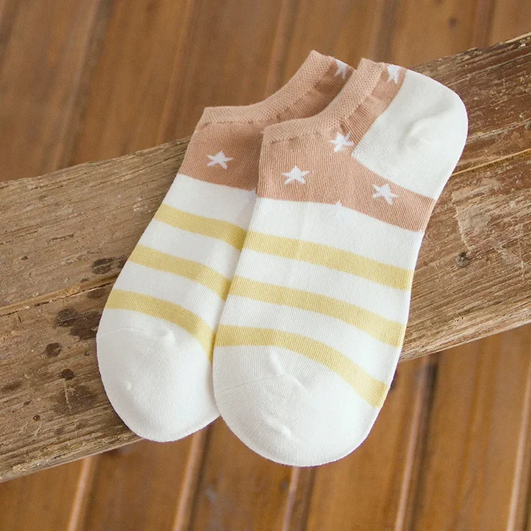 Cotton Boat Socks Woman Stars Stripe Socks Ankle Low Female Invisible Color Girl Boy Slipper Casual Hosiery