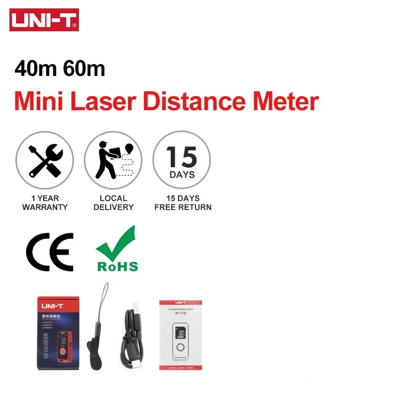 

Лазерный дальномер UNI-T, 40 м, 60 м, мини-дальномер, цифровая лазерная лента, измерительный строительный инструмент LM40Mi лазерная ру