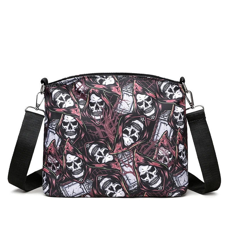 1 Piece Ladies Skull Head Printed Nylon Crossbody Bag Halloween Cloth Bag