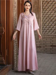 Eid Beadiing Muslim Abaya Dress Women Dubai Arab Caftan Long Sleeve Turkey Morocco Kaftan India Gown Robe Party Vestido 2025