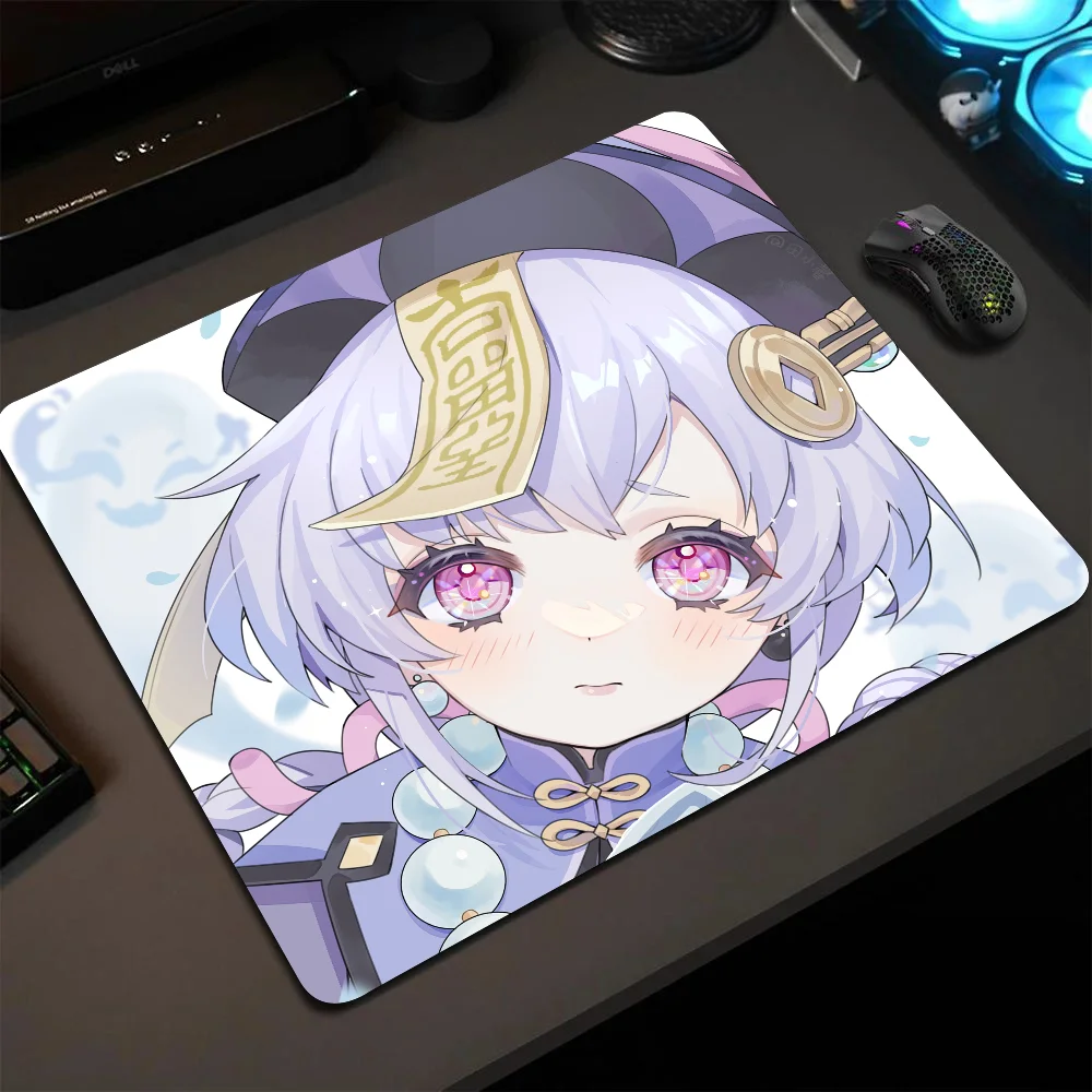 Qiqi Genshin Mousepad Small LockEdge Mouse Pad For Gamers Computer Desk Pad Anti-slip Rubber