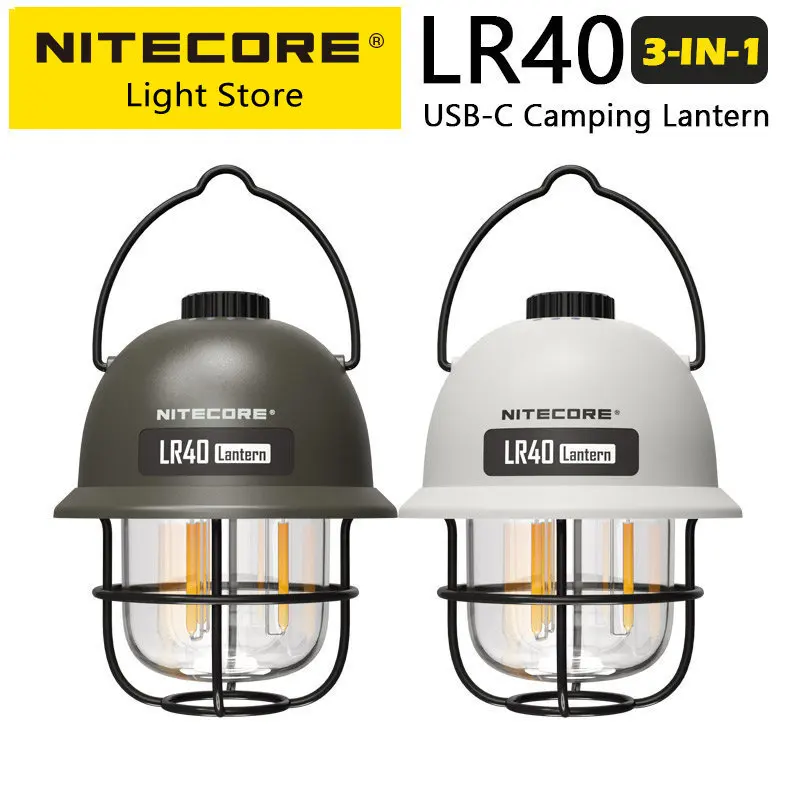 2026 NITECORE LR40 2-in-1 Camping Light Power Bank 100 Lumens 3  Sources Portable LED USB-C Rechargeable Tent Lantern