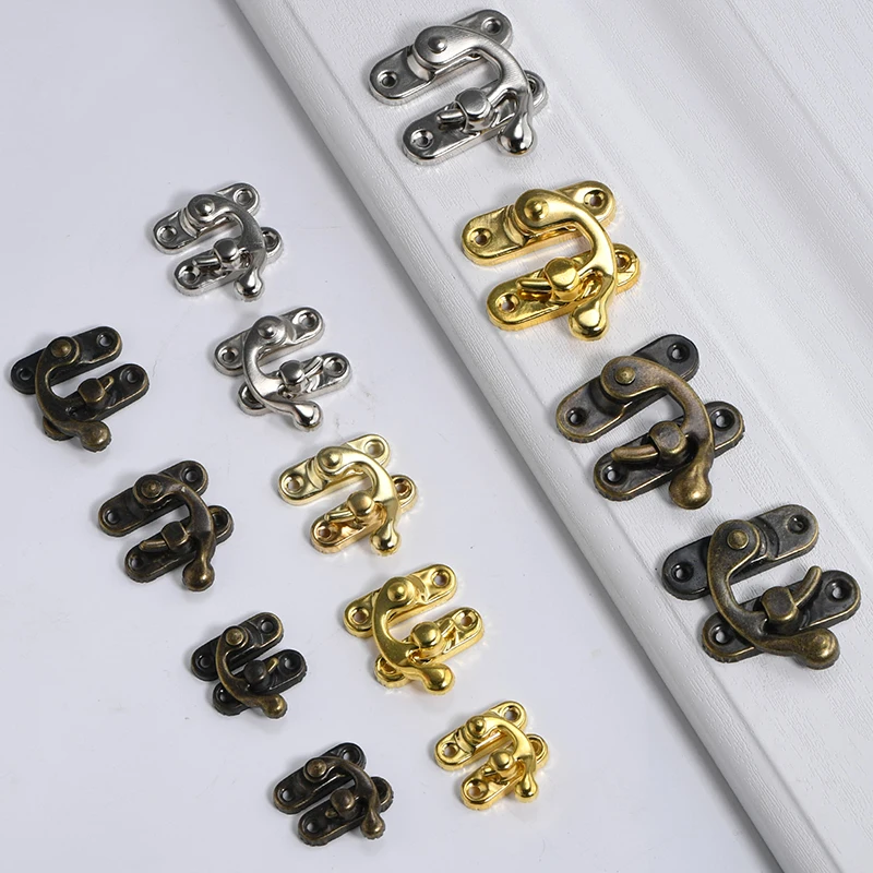 6pcs Mini Swing Arm Clasp Latch Vintage Style Toggle Hasp Hook Metal Catch Curved Buckle for Suitcase Jewelry Box