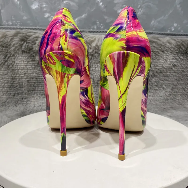 Tikicup Floral Print Women Colorful Pointy Toe High Heel Shoes 80 100 120 Spanish Style Sexy Stiletto Pumps Plus Size 33-45