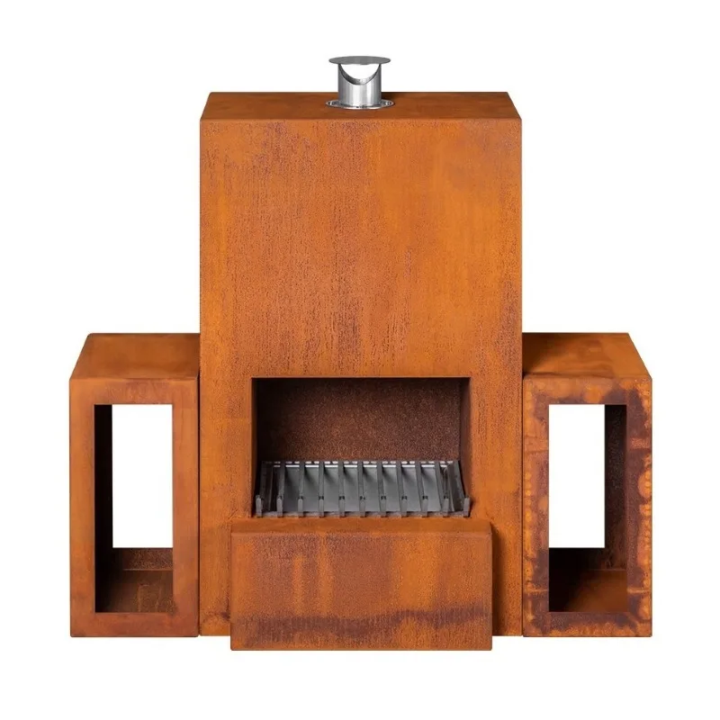 

Outdoor Charcoal Steel Fireplace Metal Stove with Chimney for Garden Patio Fire Pit BBQ Grill