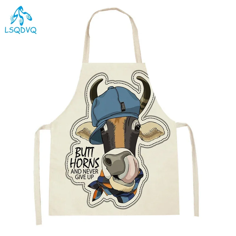 Cute Cattle Kitchen Cooking Aprons Animal Printed Aprons for Men Women Sleeveless Bibs Kitchen Apron Household Cleaning Supplies