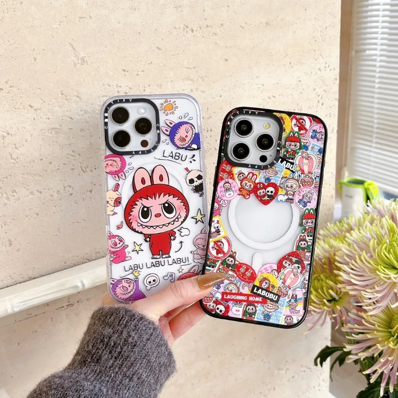 Anime Cartoon LABUBU for IPhone16 Pro Max Niche Magnetic Phone Case Acrylic Anti Fall Cute Series Ins Wind Protective Sleeve