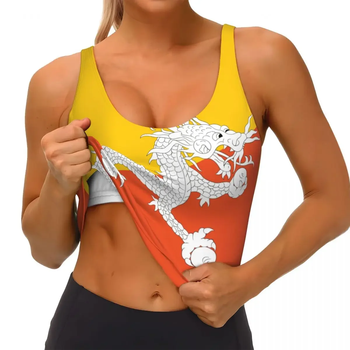 سترة يوجا للنساء للصالة الرياضية قطع علوية قصيرة بعلم البوتان ملابس الشارع الشهير للتمرين قابلة للتنفس للسيدات