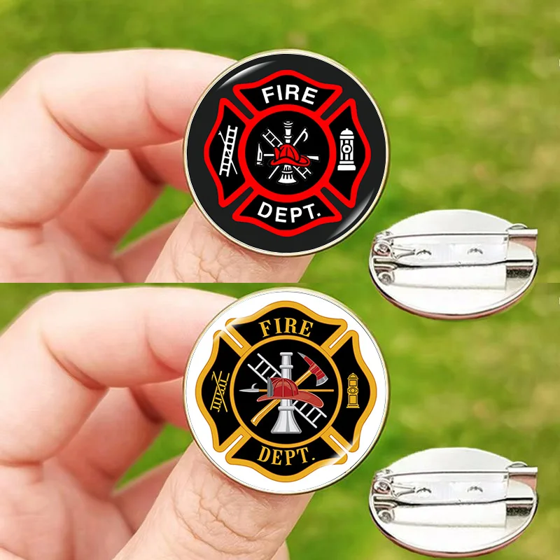Fireman Gift Pin Brooch High Quality Badge Jewelry Fire Department Firefighter For Fashion keychain men's DIY Glass Pendant