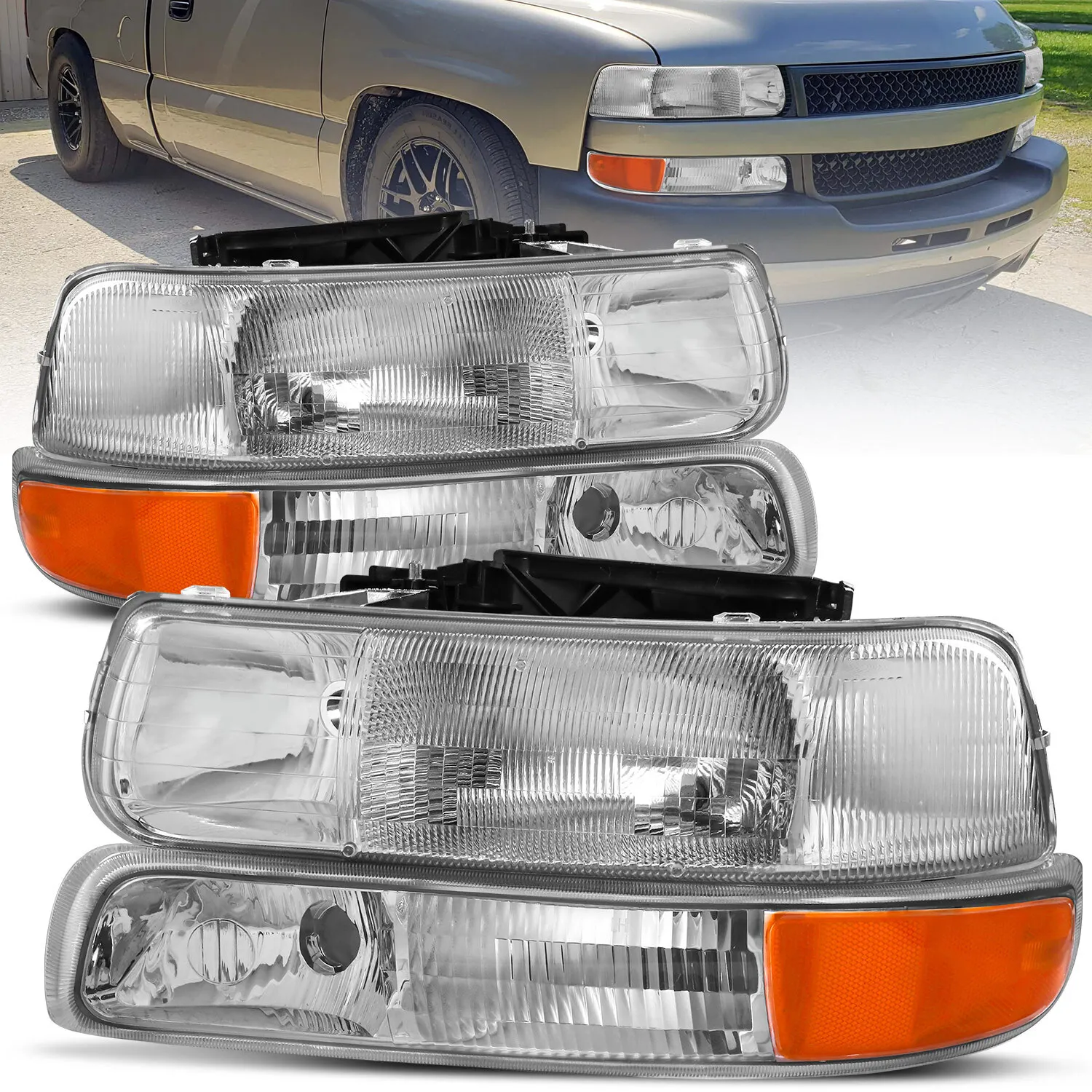 

Комплект из 2 хромированных фар для Chevrolet Silverado 1999-2002 и Chevrolet Suburban 1500 2000-2006