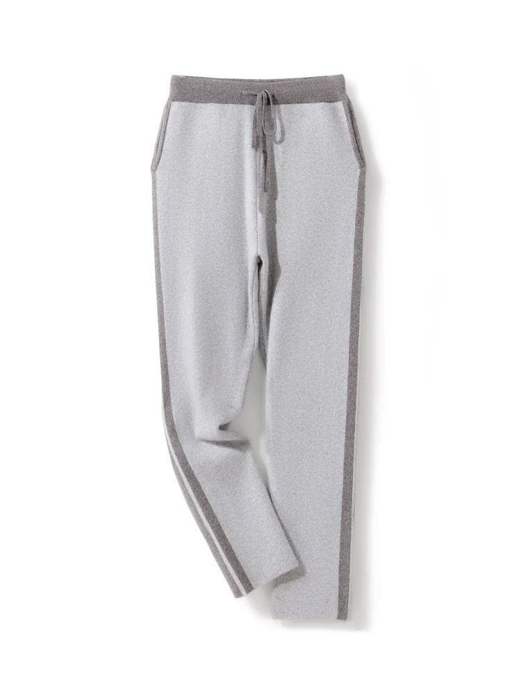 100% cachemire pantalon hommes épais décontracté crayon pantalon automne hiver cordon taille élastique pantalon mode Sport tricoté pantalon