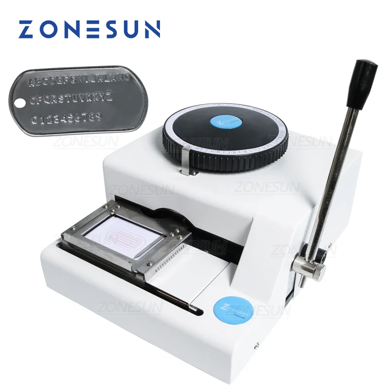 

ZONESUN Dog Tag Embosser 52 PET Characters Manual Tag Embossing Machine Aluminum Badge DIY Pet Tag