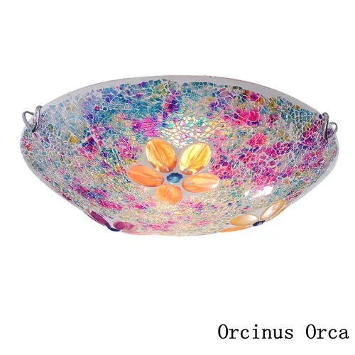 Mediterranean creative colorful ceiling lamp bedroom romantic countryside led round flower glass ceiling lamp